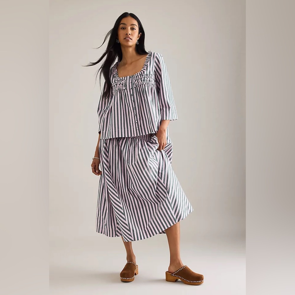 Damson Madder Layla Godet Organic Cotton Midi Skirt